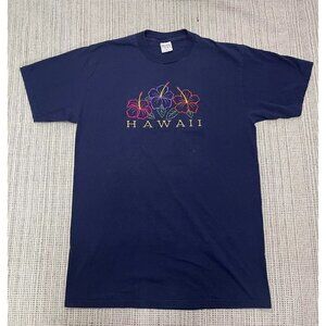 Vintage Hawaii Spell Out Logo Colorful Floral Nature Aloha Shirt Mens Large 90s